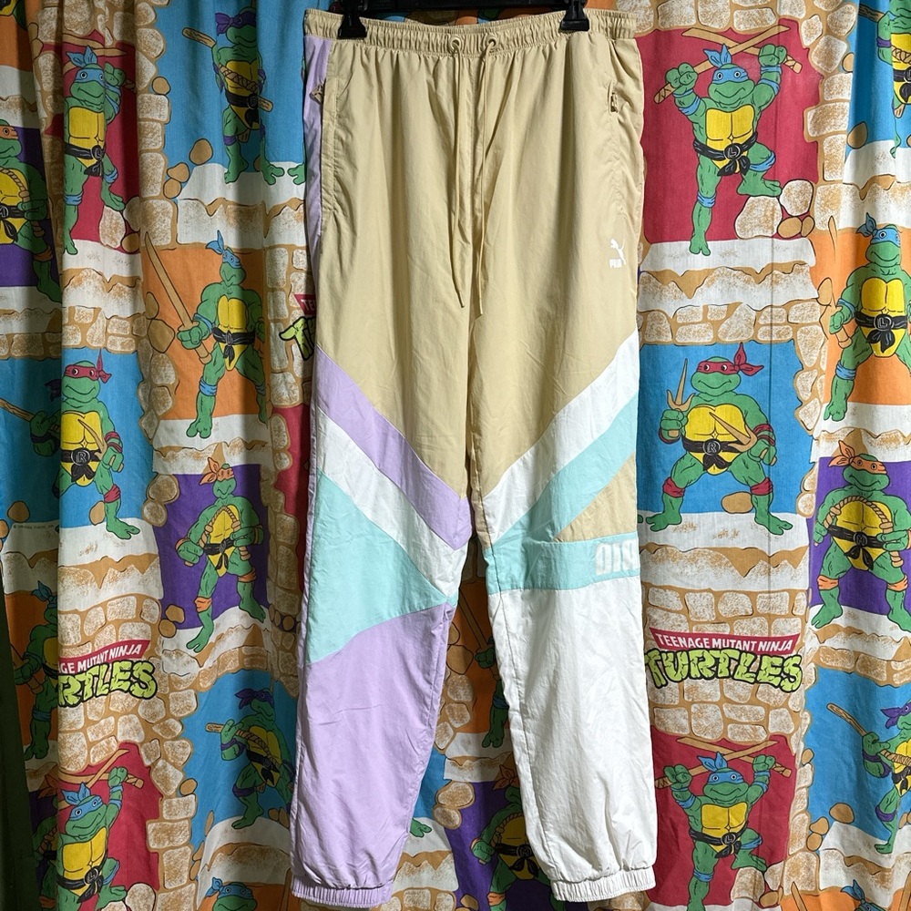 Puma Beige Lavender Mint White Colorblock Track Joggers